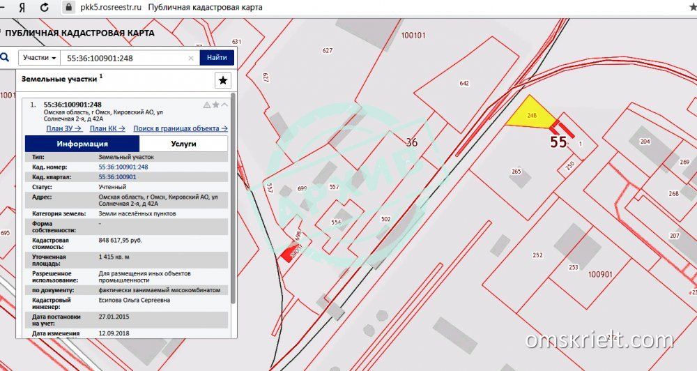 Карта кадастровых номеров земельных участков омск